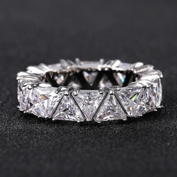 Lady's Triangular 6.00ctw.  Diamond Eternity Ring .925 Solid Sterling Silver, - Picture 5 of 5